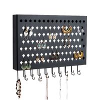 Wall Mount Earring Jewelry Hanger Organizer Holder with 109 Holes and 19 Hooks (Black)