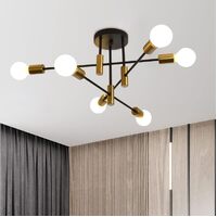 Mid Century Chandelier Modern, 6-Light , Black &amp; Gold