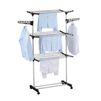Folding 3 Tier Clothes Laundry Drying Rack with Stainless Steel Tubes for Indoor &amp; Outdoor Home
