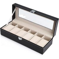 Black PU Leather Watch Organizer Display Storage Box Cases for Men &amp; Women (6 slots)
