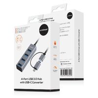 mbeat 4-Port USB 3.0 Hub with 2-in-1 USB 3.0 &amp; USB-C Converter - Space Grey