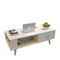 White Coffee Table Storage Drawer &amp; Open Shelf With Wooden Legs