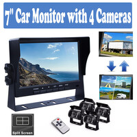 4-Channel Split 7&quot; Screen Monitor w/4 Reversing Camera Kit for Truck Trailer Bus