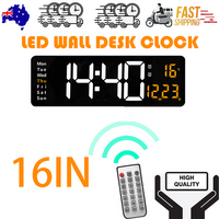 16&quot; Orange Large Digital Big Jumbo LED Wall Desk Clock Display With Temperature Calendar