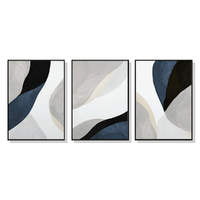 Wall Art 50cmx70cm Abstract Navy Blue 3 Sets Black Frame Canvas