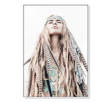 Wall Art 60cmx90cm BOHO Girl White Frame Canvas