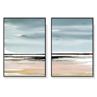 Wall Art 100cmx150cm Pink Beach Landscape 2 Sets Black Frame Canvas