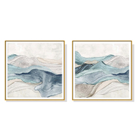 Wall Art 70cmx70cm Blue Mountain 2 Sets Gold Frame Canvas