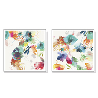 Wall Art 40cmx40cm Glitchy Floral 2 Sets White Frame Canvas
