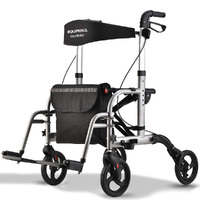 EQUIPMED 2-in-1 Folding Rollator Wheelchair Adjustable Mobility Walker w/ Park Brakes &amp; Bag, Silver