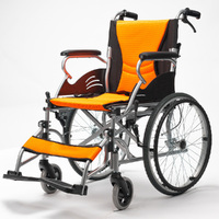 EQUIPMED Folding Aluminium Wheelchair, 20&quot; Wheels, Park Brakes, 100kg Capacity, Orange