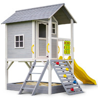 ROVO KIDS Wooden Tower Cubby House with Slide, Sandpit, Climbing Wall, Noughts &amp; Crosses