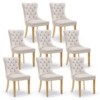 AADEN 8x Velvet Dining Chairs with Golden Metal Legs-Beige