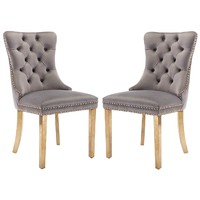 AADEN 2x Velvet Dining Chairs with Golden Metal Legs-Grey