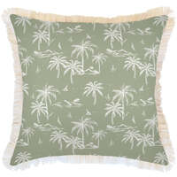 Cushion Cover-Coastal Fringe Natural-Postcards Sage-60cm x 60cm