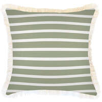 Cushion Cover-Coastal Fringe-Hampton Stripe Sage-45cm x 45cm