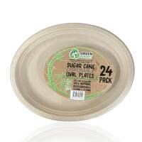 24 Pck Eco Friendly Disposable Party Plates 30cm Oval Biodegradable Sugar Cane
