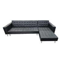 Sarantino Corner Faux Leather Sofa Bed Couch with Chaise - Black