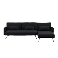 Sarantino  Mia 3-Seater Sofa Bed with Chaise &amp; 3 Pillows - Black