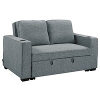 Sarantino Hoffman Linen Sofa Bed With Cushions &amp; Cup Holders Dark Grey