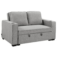 Sarantino Hoffman Linen Sofa Bed Chair With Cushions &amp;cup Holders Light Grey