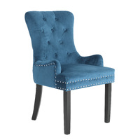 French Provincial Dining Chair Ring Studded Velvet Rubberwood Leg LISSE NAVY BLUE