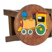 Hand Carved Children&#39;s Chair Stool Wooden Train Locomotive Theme