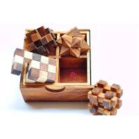 4 individual brainteaser wooden puzzles in a gift wooden box