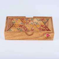Wooden Domino Game Set Triangle shaped Handmade Dominoes in Gift box