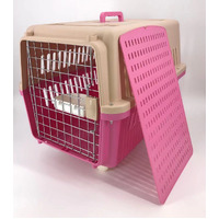 YES4PETS Pink Large Dog Puppy Cat Crate Pet Carrier Cage W Tray, Bowl &amp; Removable Wheels