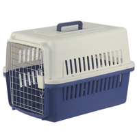 YES4PETS New Medium Dog Cat Rabbit Crate Pet Airline Carrier Cage With Bowl &amp; Tray Dark Blue