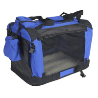 YES4PETS Small Foldable Pet Soft Dog Cat Puppy Rabbit Crate Bag With Curtain-Blue