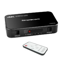 Simplecom CM324 4 Way HDMI 2.0 Switch with Remote 4 In 1 Out Splitter HDCP 2.2 4K @60Hz UHD HDR
