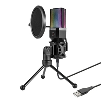 Simplecom UM650 USB Cardioid Condenser Microphone Gaming RGB Lights with Tripod &amp; Pop Filter