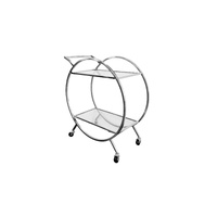 Roman Glass Bar Cart / Trolley With Wheels - Silver