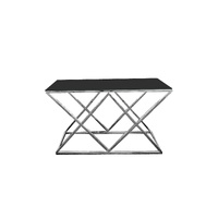 Alsea Console Table Silver Base - Black Glass