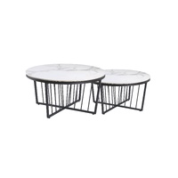 Salina Coffee Table 90cm Black Base  - White Marble