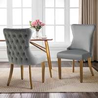 Paris Dark Grey Velvet  &amp; Gold Polished Steel Upholstered Dining Chairs Tufted Back - Set of 2