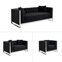 William Lounge 3+2+1  - Black Velvet - Silver Trims