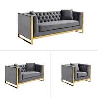 William Lounge - Dark Grey Velvet - Gold Trims