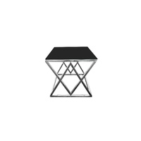 Alsea Side Table Silver Base - Black Glass