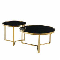 Interior Ave - Designer Giselle Black Glass &amp; Brushed Gold Coffee Table Set