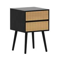 Oslo Bedside Table with 2 Drawer in Black &amp; Natural