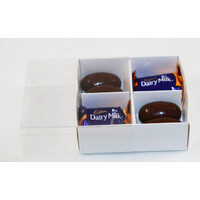 100 Pack of White Card Chocolate Sweet Soap Product Reatail Gift Box - 4 Bay Compartments - Clear Slide On Lid - 8x8x3cm