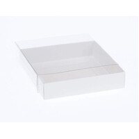 100 Pack of 15cm Square Invitation Coaster Favor Function product Presentation Cookie Biscuit Patisserie Gift Box - 4cm deep - White Card with Clear S