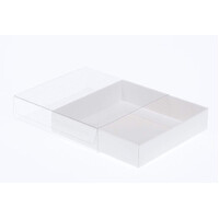 50 Pack of 10cm Square Invitation Coaster Favor Function product Presentation Cookie Biscuit Patisserie Gift Box - 2cm deep - White Card with Clear Sl