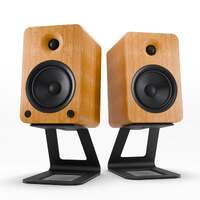 Kanto YU6 200W Powered Bookshelf Speakers with Bluetooth and Phono Preamp - Pair, Bamboo with SE6 Black Stand Bundle