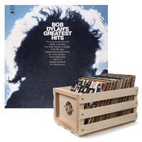 Crosley Record Storage Crate &amp; Bob Dylan Greatest Hits Vinyl Album Bundle