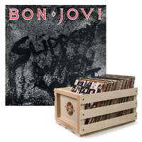 Crosley Record Storage Crate &amp; Bon Jovi Slippery When Wet - Vinyl Album Bundle