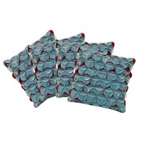 Pack of 4 Covers Amelie Aqua Blue &amp; Red 3D Texture Cushion Covers